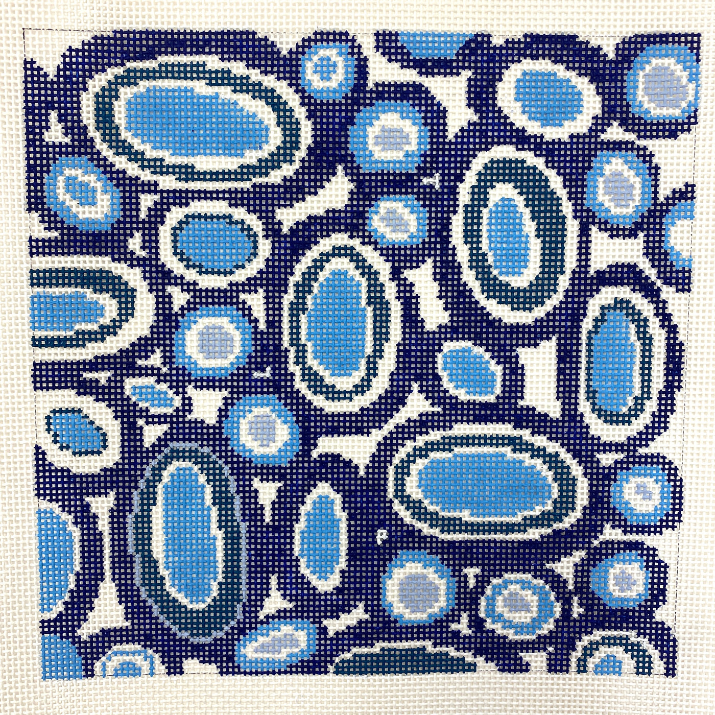 Blue, Green & White Ovals Needlepoint Canvas