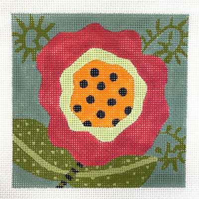 Single Flower with Orange Center Needlepoint Canvas