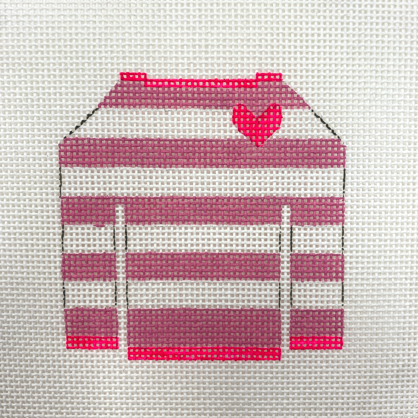 Pink Striped Heart Sweater Needlepoint Canvas