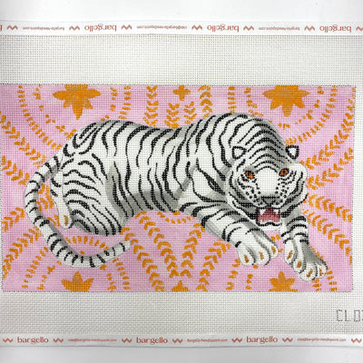 White Tiger on Pink and Orange Needlepoint Canvas