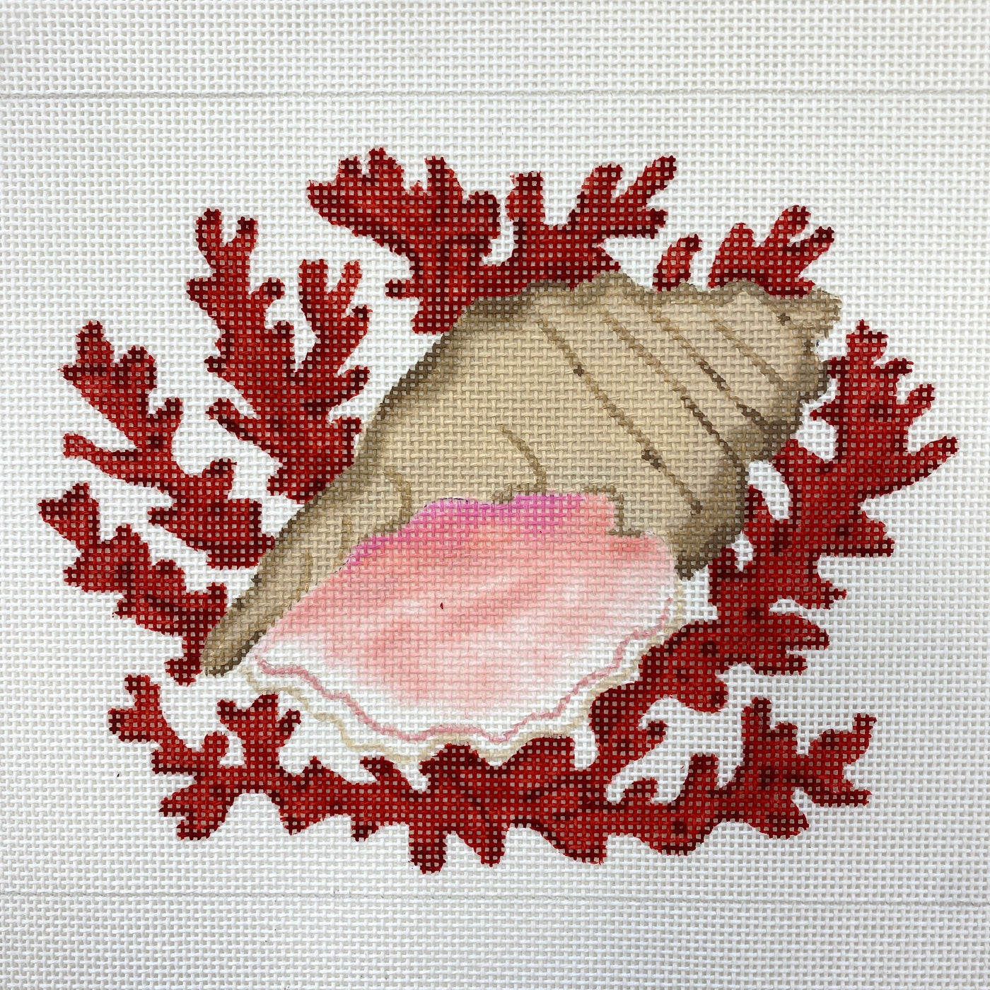 Conch Shell with Coral Needlepoint Canvas