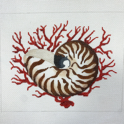 Nautilus on Coral Needlepoint Canvas