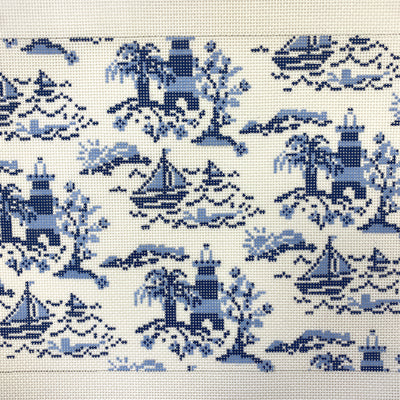 Summer Toile Blue Clutch Needlepoint Canvas
