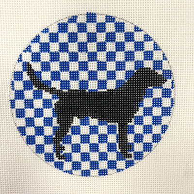 Lab on Blue Checks Needlepoint Canvas