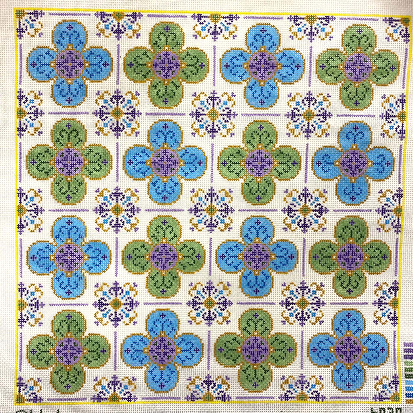 Vintage Blue and Green Tile Needlepoint Canvas