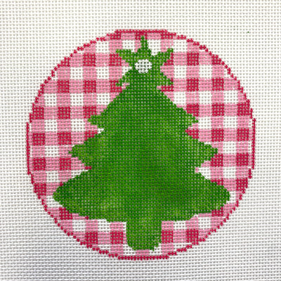 Pink Gingham Tree Ornament Needlepoint Canvas