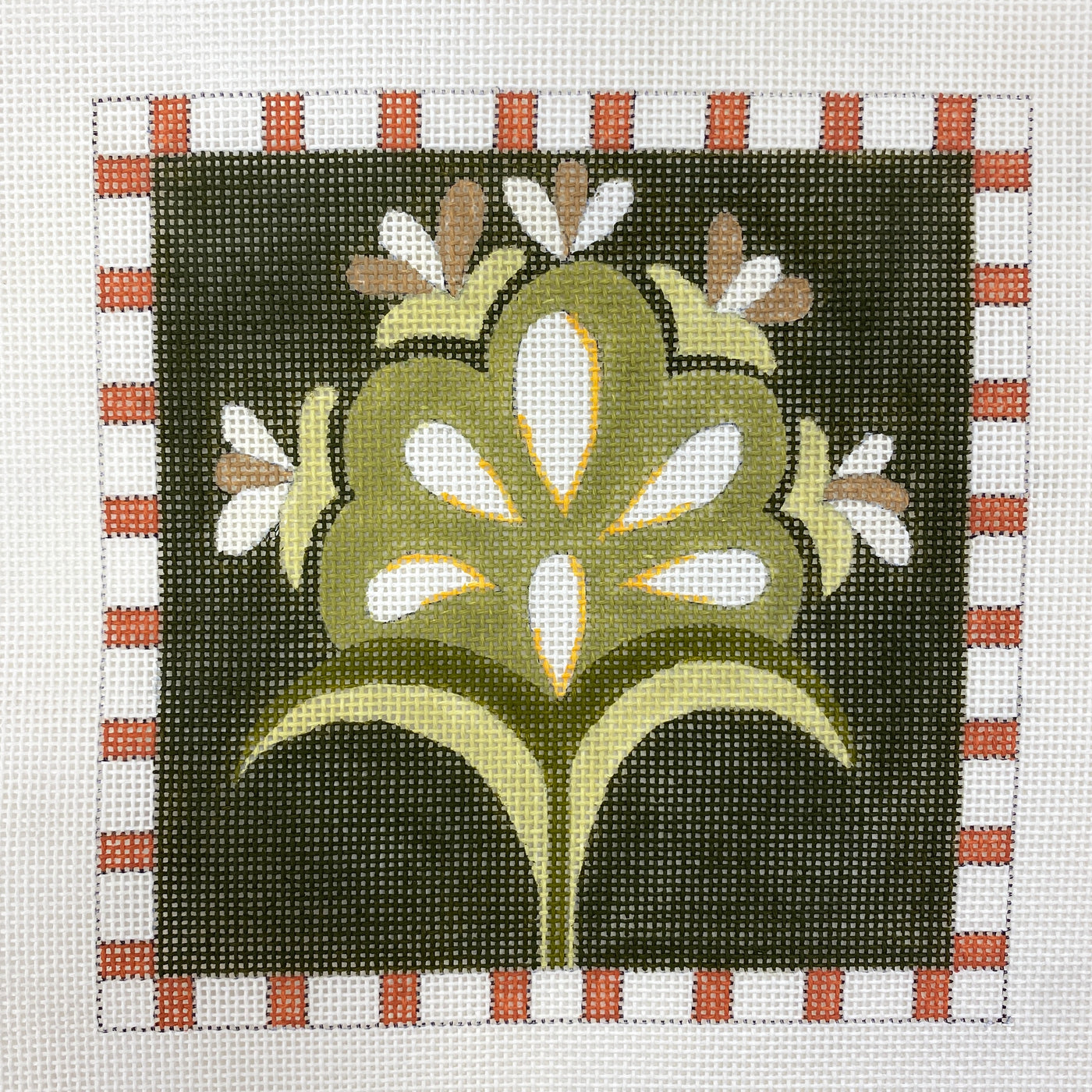 Contemporary Flower on green Needlepoint Canvas