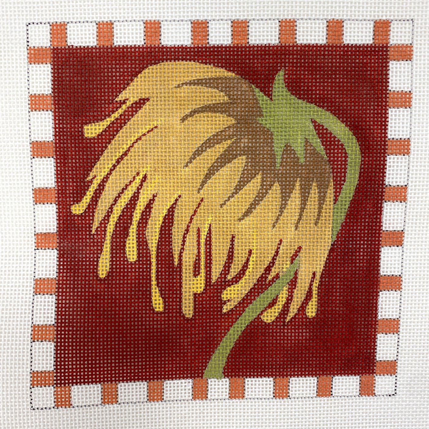 Flower on Rust Red Needlepoint Canvas