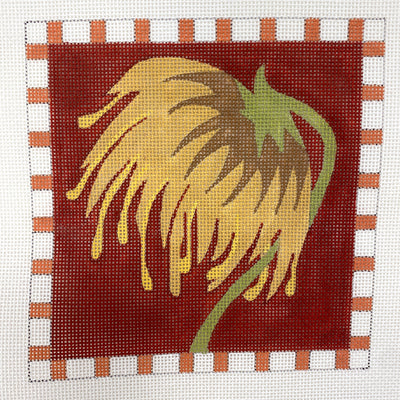 Flower on Rust Red Needlepoint Canvas