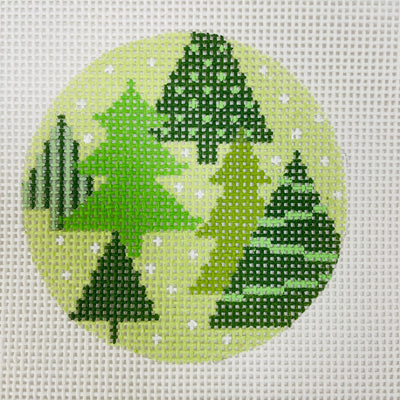 Multiple Green Trees Ornament Needlepoint Canvas