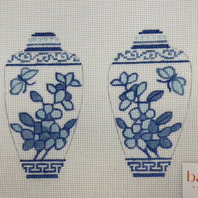 Two-Sided Blue Jar Ornament or Scissors Case Needlepoint Canvas