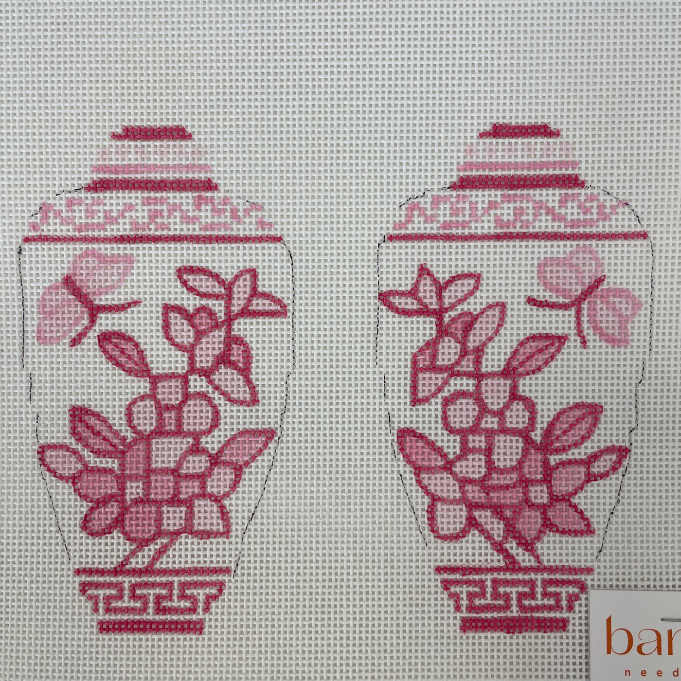 Two-Sided Pink Jar Ornament or Scissors Case Needlepoint Canvas