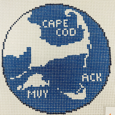 Cape Cod Map Round Needlepoint Canvas