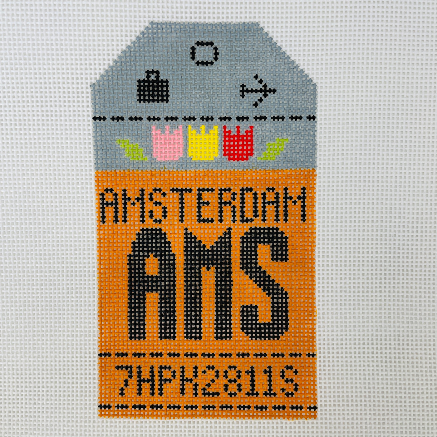Amsterdam AMS Travel Tag Needlepoint Canvas