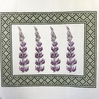 Four Lupine with Green Border Needlepoint Canvas