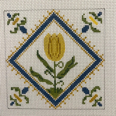 Dutch Yelllow Tulip Flower Coaster needlepoint canvas - Bargello Needlepoint