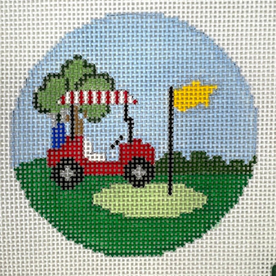 Golf Cart Scene Ornament needlepoint canvas - Bargello Needlepoint